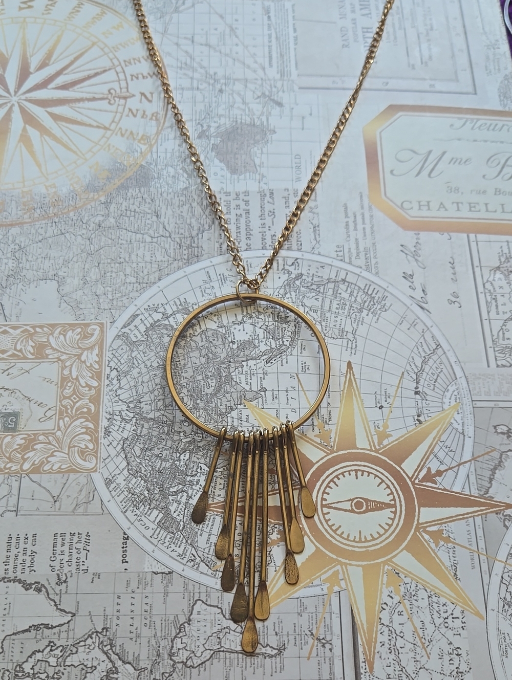 Gold Fringe Circle Pendant Necklace - Women Jewelry